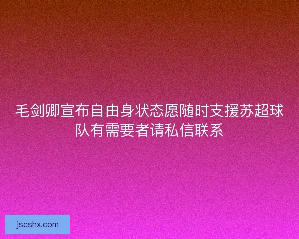 毛剑卿宣布自由身状态愿随时支援苏超球队有需要者请私信联系